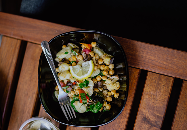A Mediterranean chickpea salad in a bowl